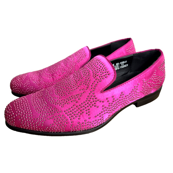 Fuchsia Sequin Stone Men's Loafers Size 11 Slip On Dress Shoes Wedding Prom Date - Picture 1 of 10